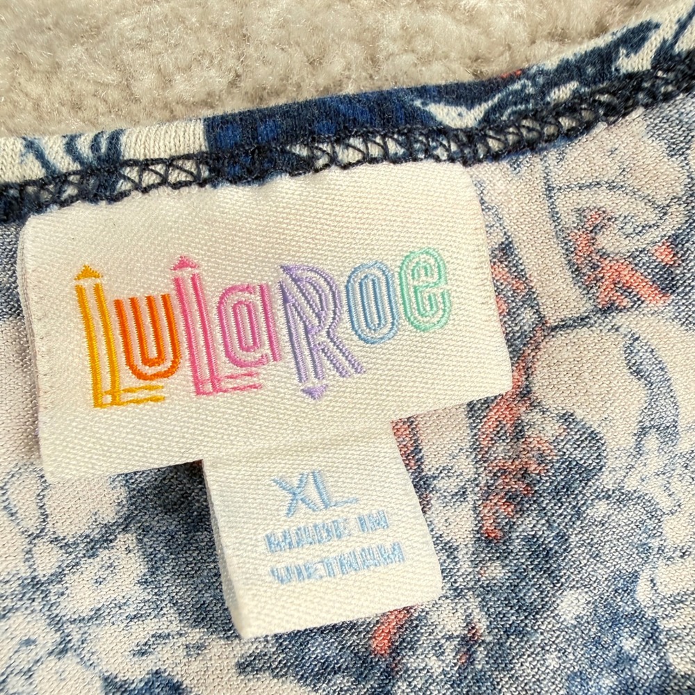 LuLaRoe Irma Tunic Top Womens XL Blue Floral Short Sleeve JC004 Modest Casual - Picture 10 of 12